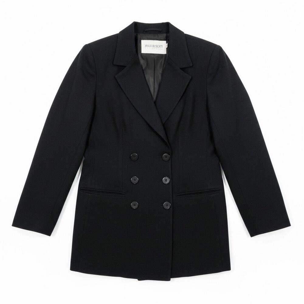 Hugo Buscati Collection Black Double Breasted Wool Blend Blazer Size 4 Vintage